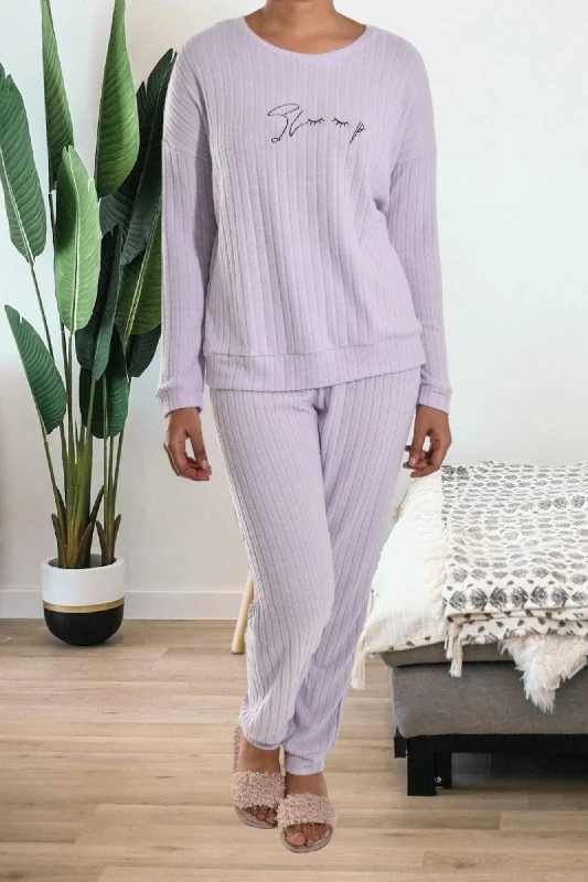 Ladies Embroidered Lilac Pyjama Set