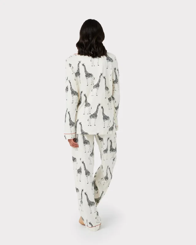 Maternity Organic Cotton Giraffe Print Long Pyjama Set - Cream