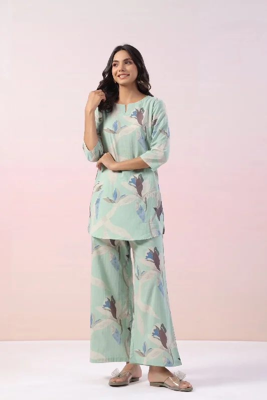 Mint Floral Cotton Loungewear Set