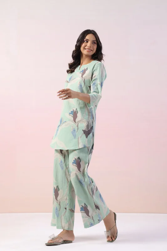 Mint Floral Cotton Loungewear Set