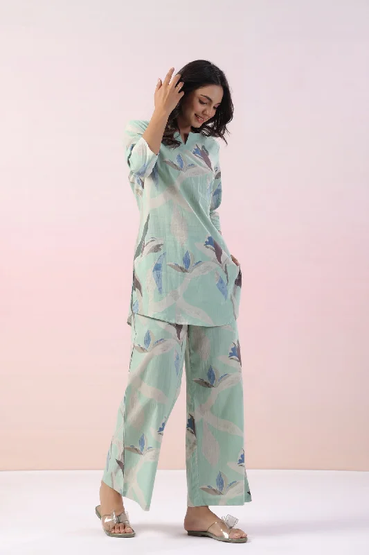 Mint Floral Cotton Loungewear Set