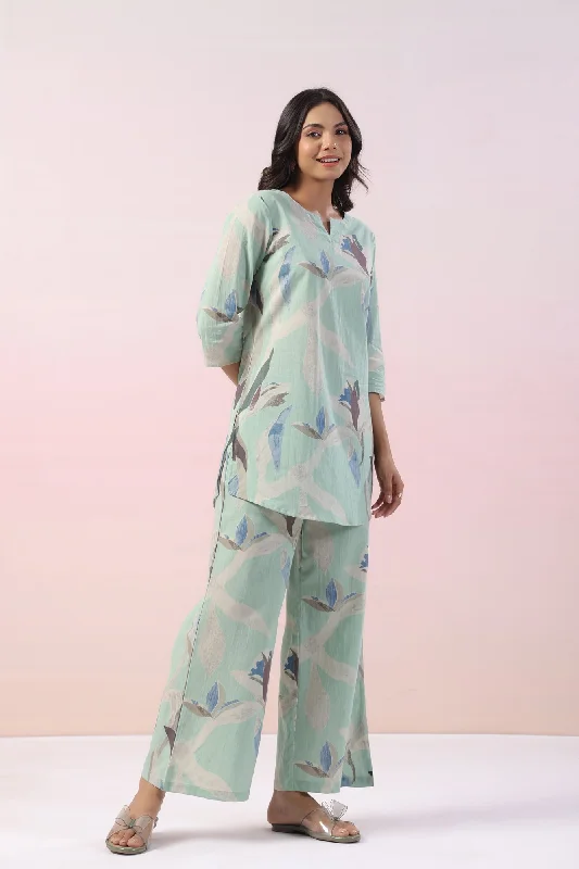 Mint Floral Cotton Loungewear Set