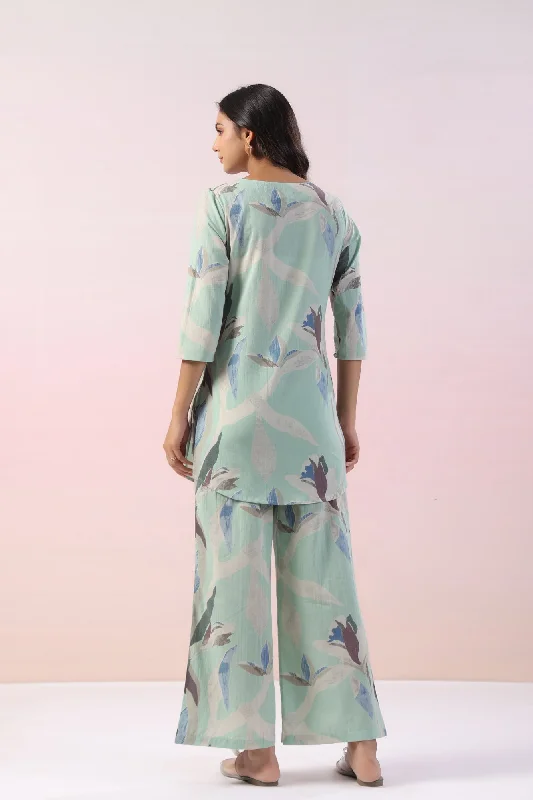 Mint Floral Cotton Loungewear Set