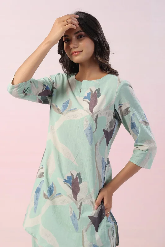 Mint Floral Cotton Loungewear Set