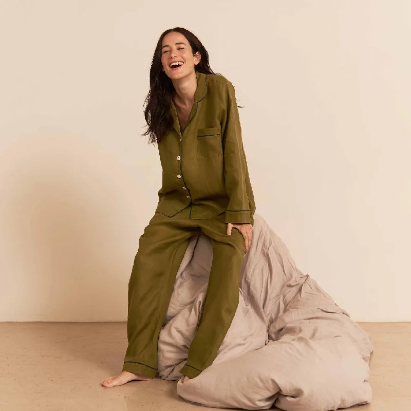 Moss Linen Pyjama Trouser Set