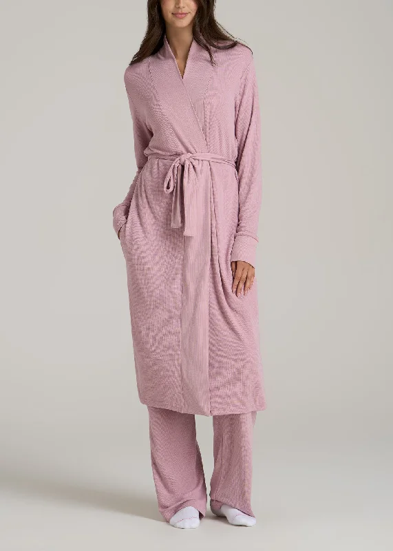 Waffle Lounge Robe for Tall Women in Pink Peony