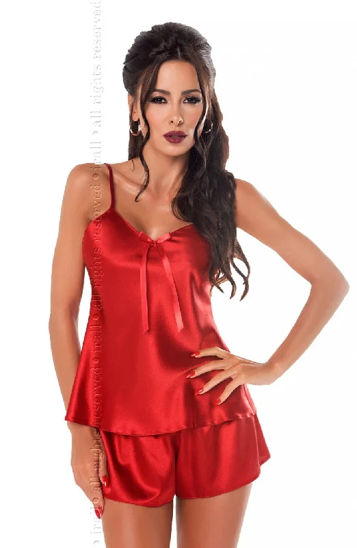 Ladies Comfortable Sexy Satin Block Colour Slip Cami Top & Shorts Set