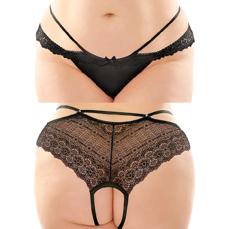 Posey Strappy Crotchless Panty-Black