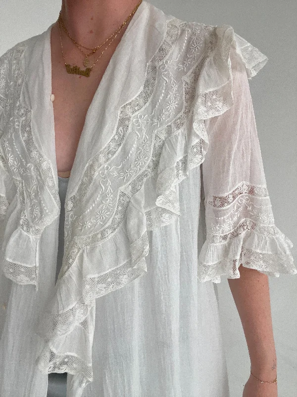 Edwardian White Cotton Embroidered Robe