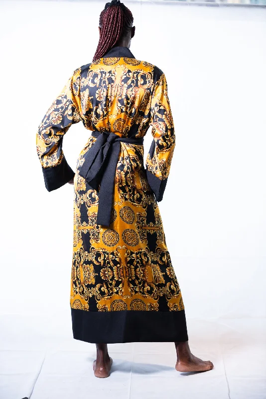 Amber satin kimono robe