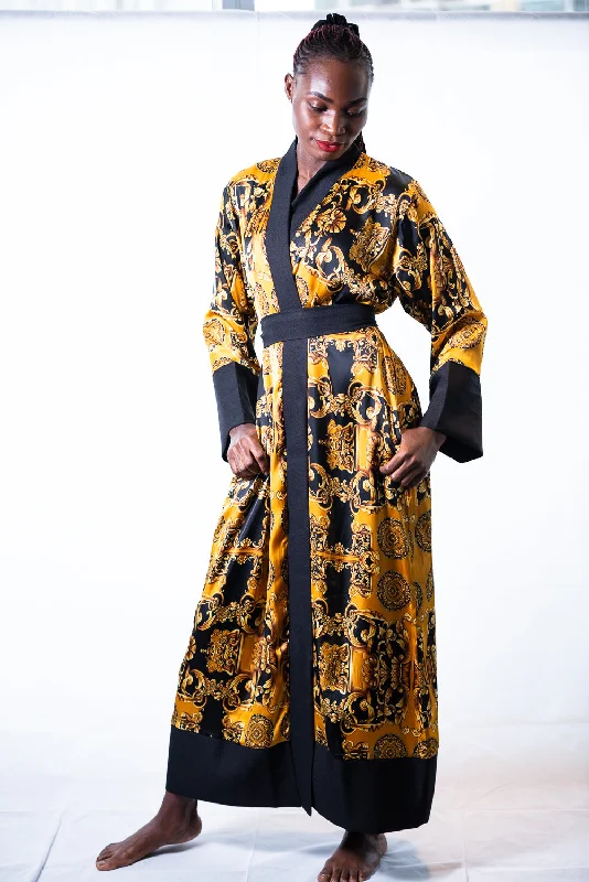 Amber satin kimono robe