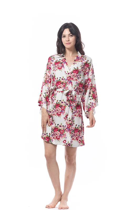 Cotton Floral Blossom Robe White