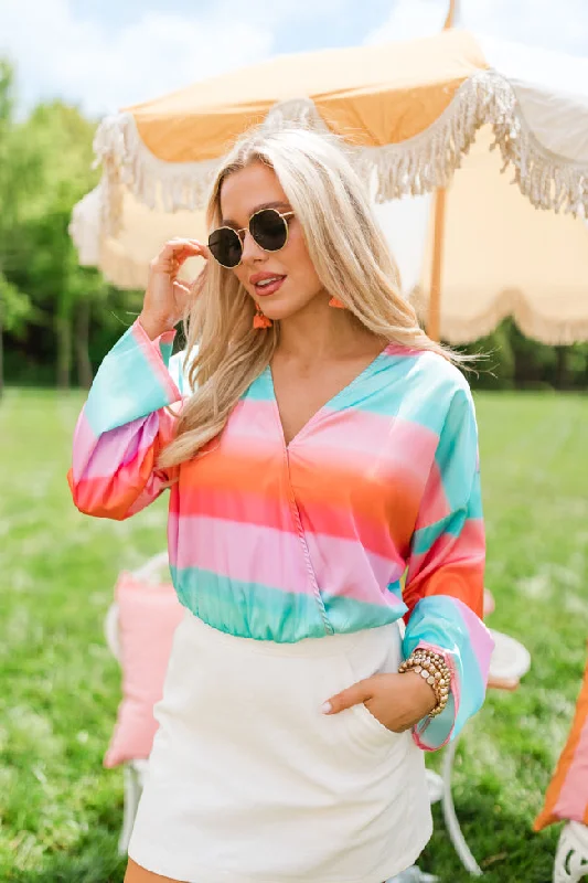 Final Bow Sunset Multi Satin Wrap Top