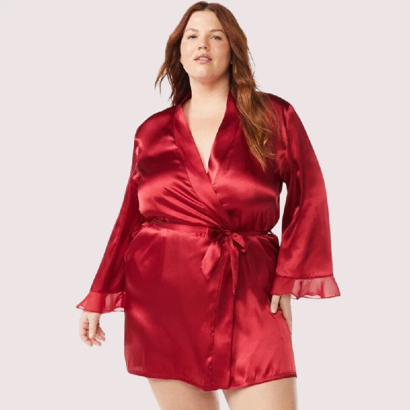 French Daina 5XL - 6XL 5XL-6XL Maroon Japanese Silk Satin Robe