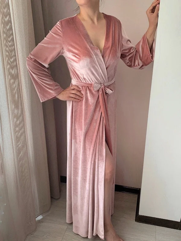 Long velour robe pink Bridesmaids robes