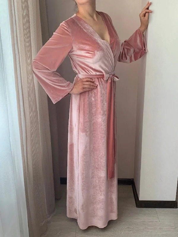 Long velour robe pink Bridesmaids robes