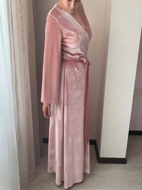 Long velour robe pink Bridesmaids robes