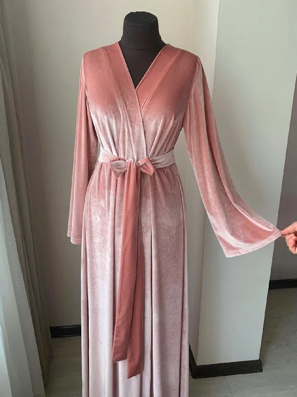 Long velour robe pink Bridesmaids robes