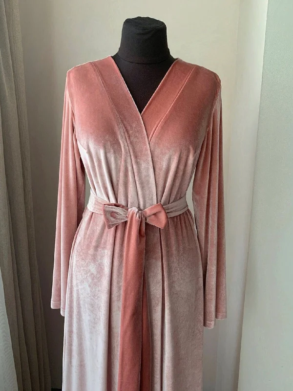 Long velour robe pink Bridesmaids robes