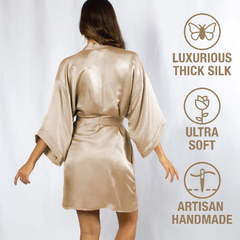 Luxury Artisan Silk Kimono Robes For Women, Short, Washable Natural Mulberry Silk