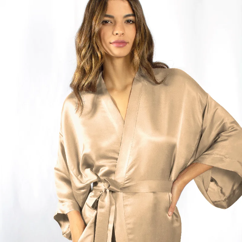 Luxury Artisan Silk Kimono Robes For Women, Short, Washable Natural Mulberry Silk