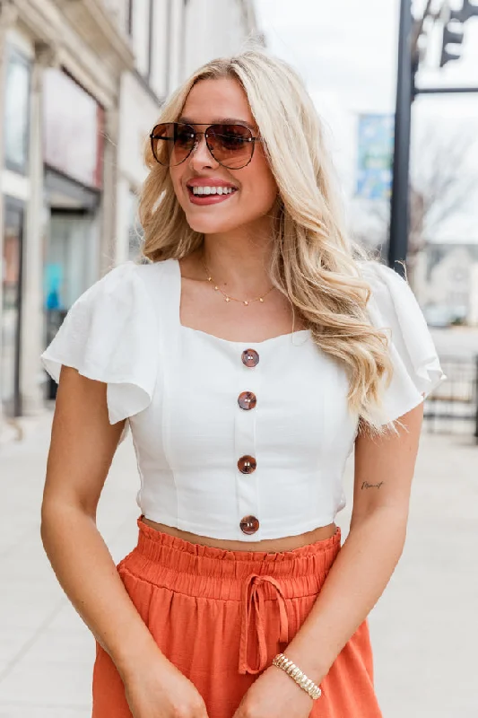 Out With Style Ivory Button Front Linen Crop Top FINAL SALE