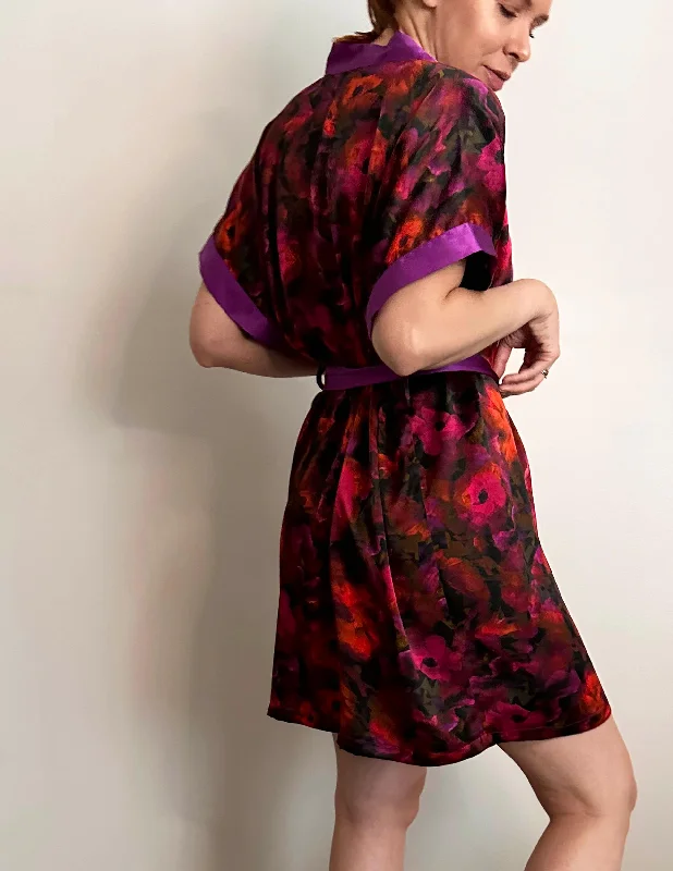 The Poppy Silk Satin Charmeuse Short Kimono