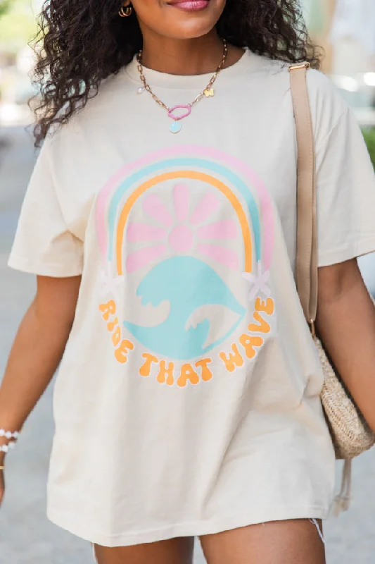 Ride That Wave Floral Ivory Oversized Graphic Tee