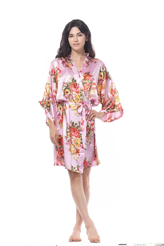 Satin Floral Blossom Robe Pink