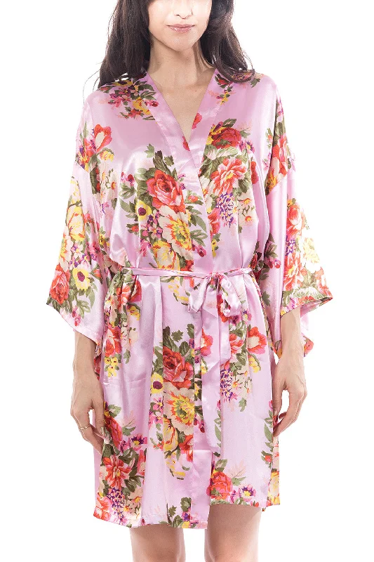 Satin Floral Blossom Robe Pink