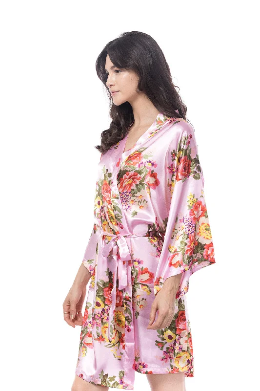 Satin Floral Blossom Robe Pink