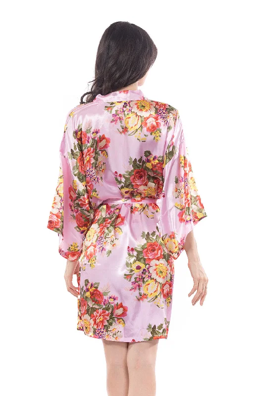 Satin Floral Blossom Robe Pink