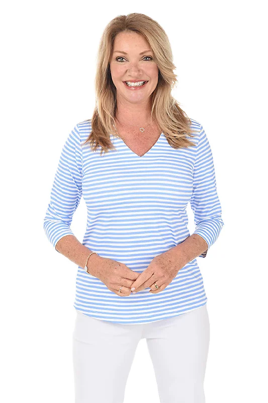 Striped Classic UPF50+ V-Neck Top