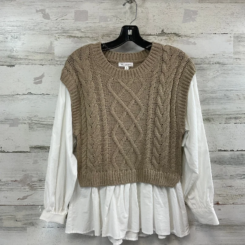 Top Long Sleeve By Blu Pepper In Beige, Size: S