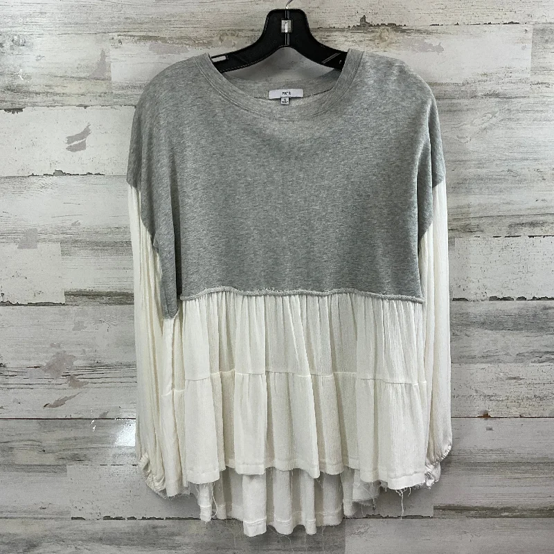 Top Long Sleeve By Fate In Grey & White, Size: S