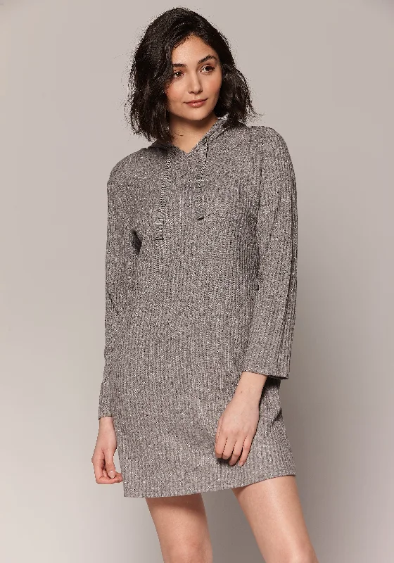 Robe de détente en rib texturé imp. fleurs minimalistes à capuchon