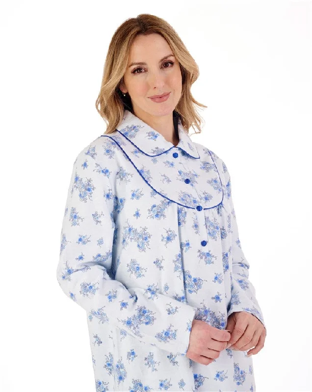 45"" Collared Floral Printed Luxury Flannel Nightdress