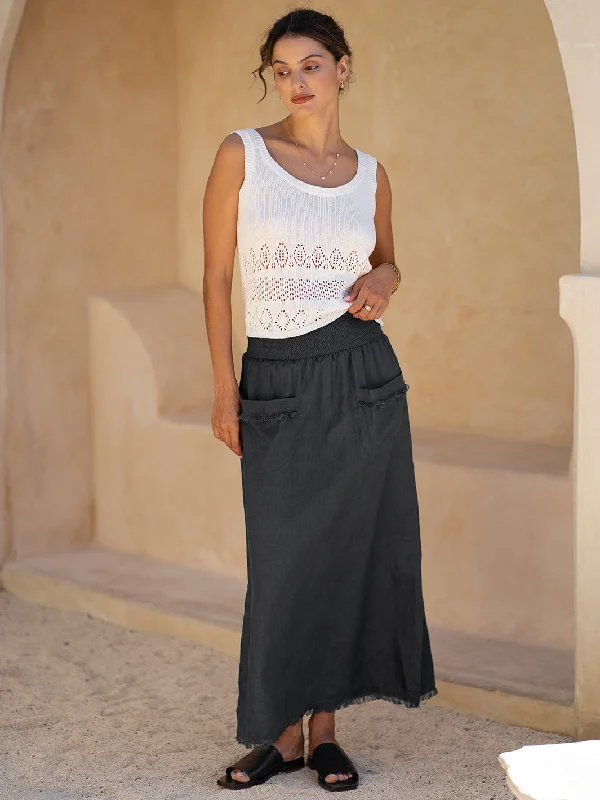 Aurora French Linen Skirt Charcoal