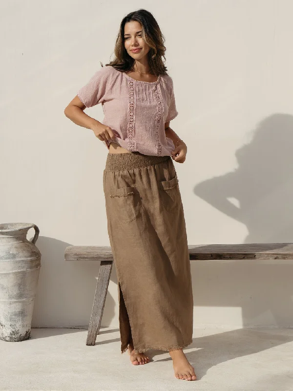 Aurora French Linen Skirt Cinnamon