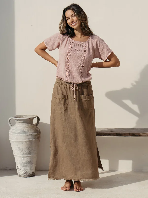 Aurora French Linen Skirt Cinnamon