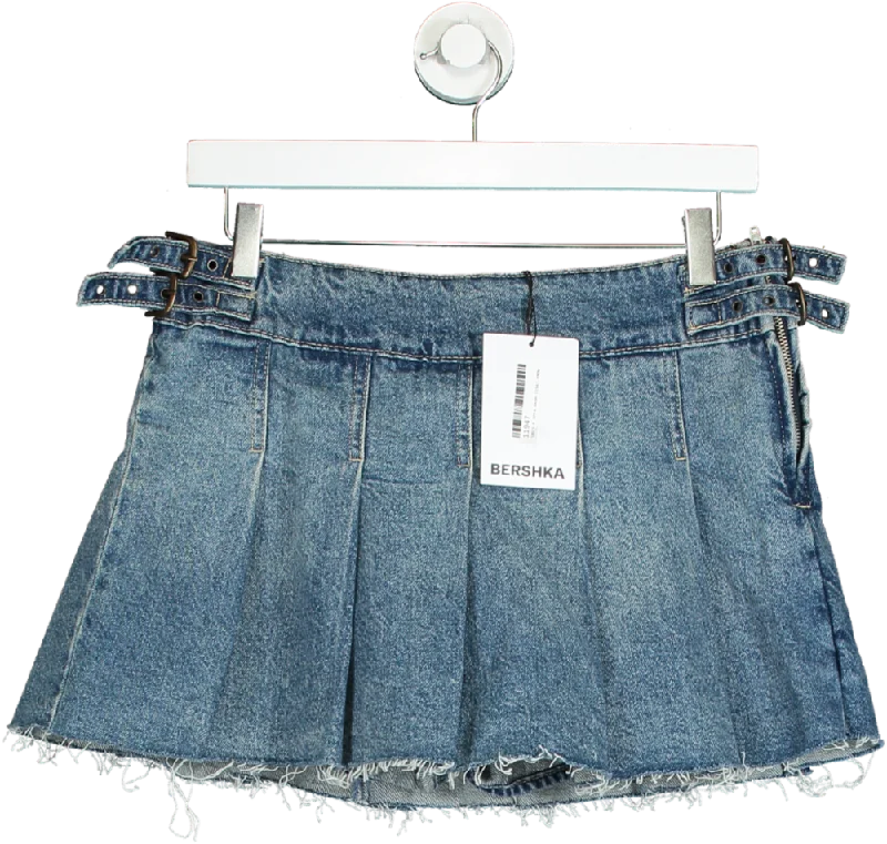 Bershka Blue Denim Pleated Skirt Size UK S