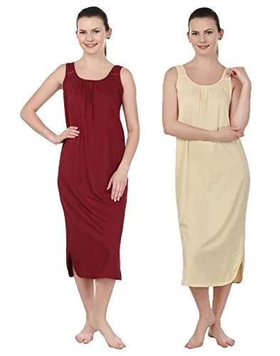 BLAZON Women's Cotton Nighty Slip - Set of 2 (Maroon & Skin)