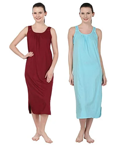 BLAZON Women's Cotton Nighty Slip - Set of 2 (Maroon & Turquoise)