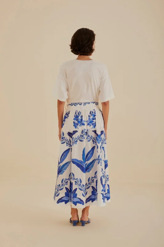 Off-White Blue Yard Organic Cotton Midi Skirt