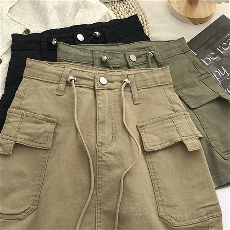 Women's Cargo Draw String Fashion Designer Mini Skirts (Short)