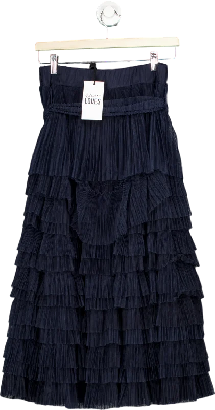 Eleven Loves Navy Blue Pleated Midi Skirt S/M