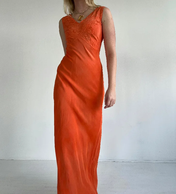 Hand Dyed Autumn Orange Silk Slip Dress