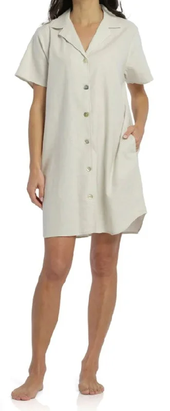 IVORY SUMMER DREAMING LINEN BUTTON THROUGH NIGHTIE