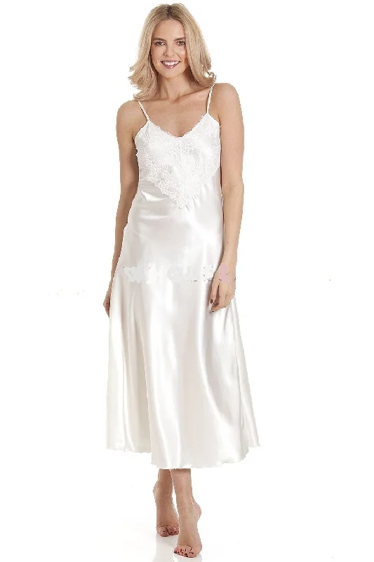 Ladies-Long Satin Nightdress-N50-Ivory