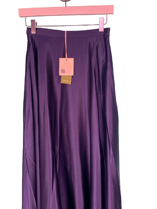 LILYSILK Purple Silk Satin Midi Skirt UK 6